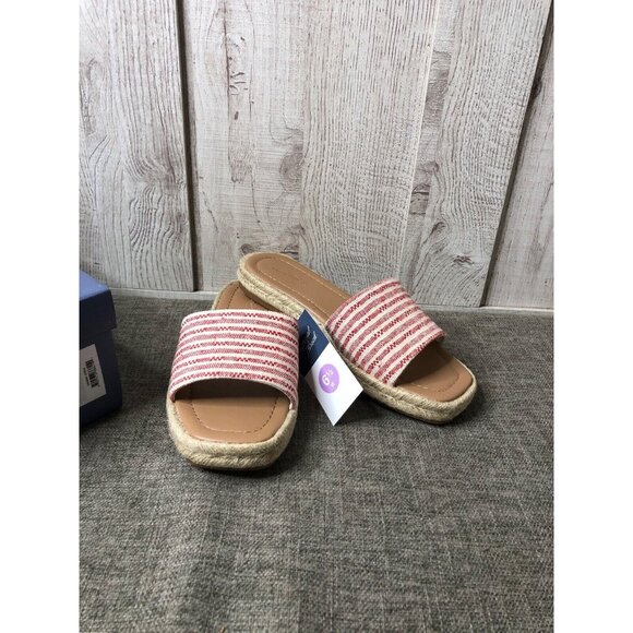 Universal Thread Shoes - Womens Universal Thread Red Stripe Maren Slide On Open Toe Sandals Size 6.5 W